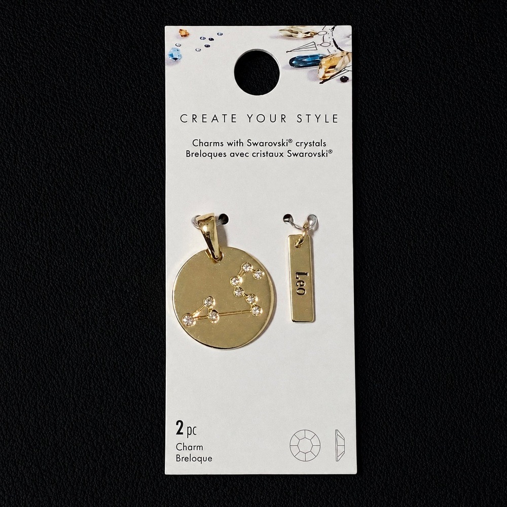 Swarovski Crystal Leo Zodiac Constellation Charm Set 2pc Gold Tone Horoscope